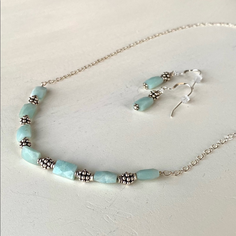 Handcrafted Amazonite and Sterling Silver Necklace and Earring Set